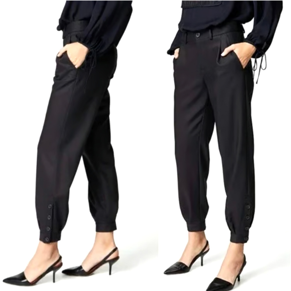 Nili Lotan 2 Slouchy VIRGIN WOOL Bertina Pants $495 Pleats High Rise Button Hem